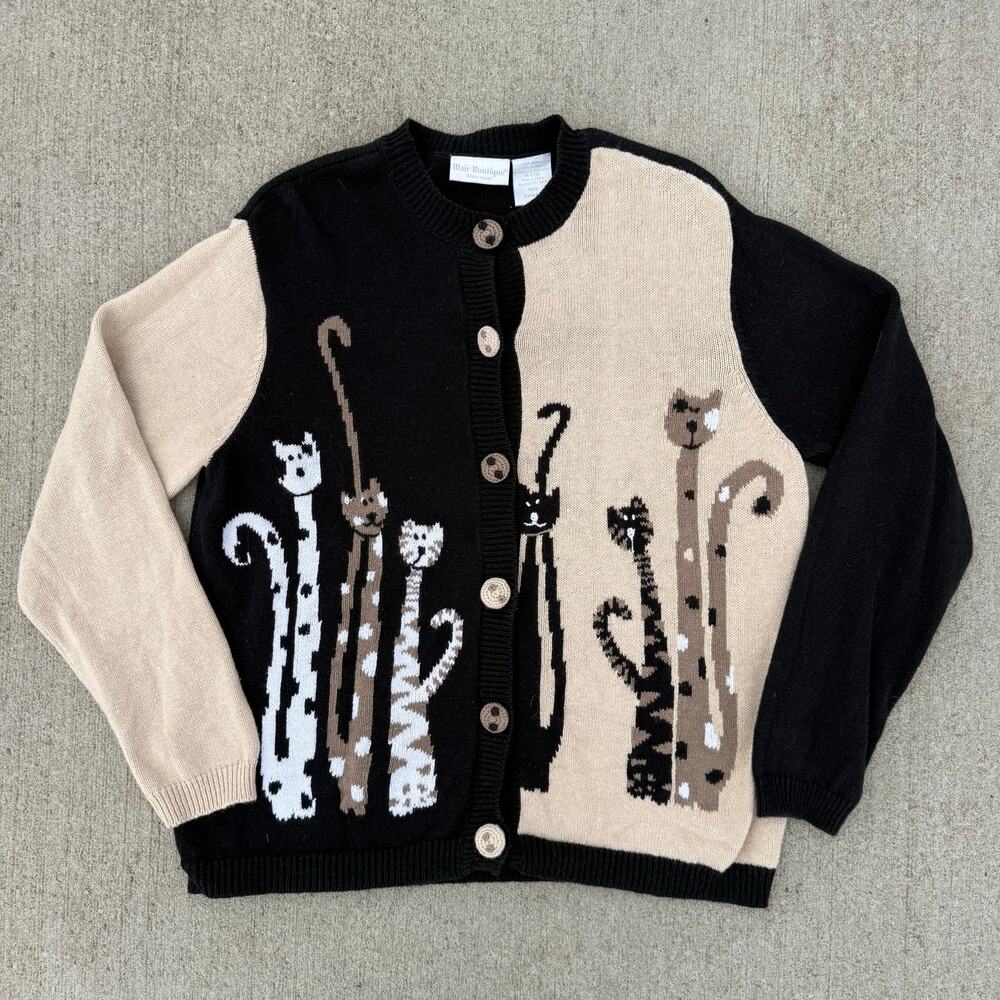 Vintage Y2K Christopher and Banks Caricature Cats Cardigan Sweater MEDIUM